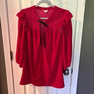 Cato Red Blouse with Ruffle Accents